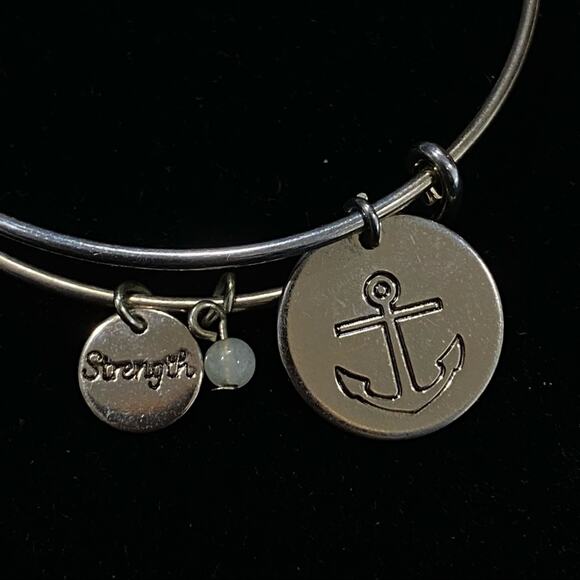 Expandable Anchor Charm Bracelet and Strength Bangle Bracelet Gift Birthday - Picture 2 of 3